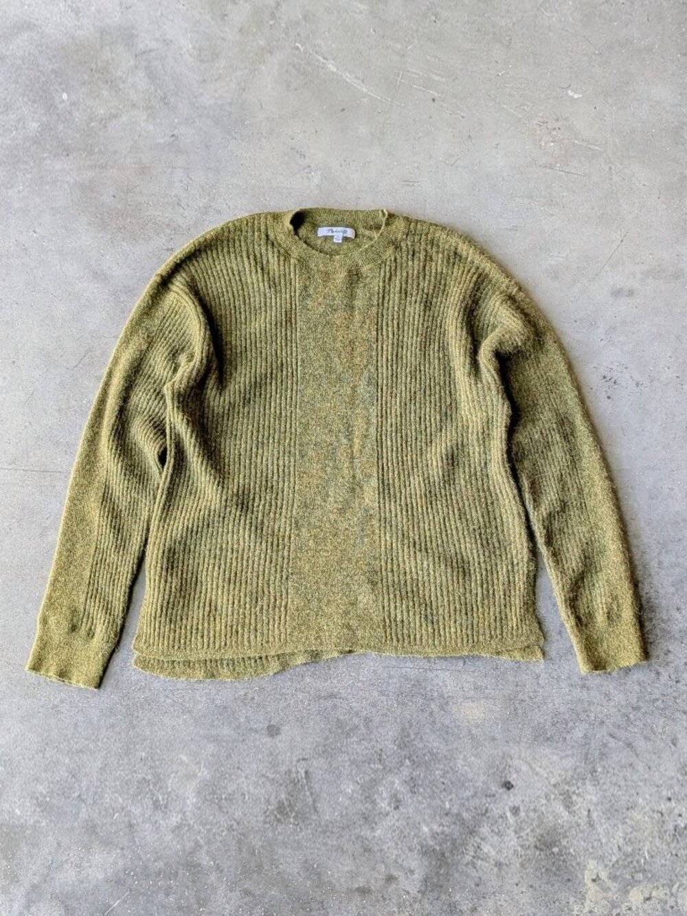 Madewell Ribbed Alpaca Blend Crewneck Sweater in Kale Green small